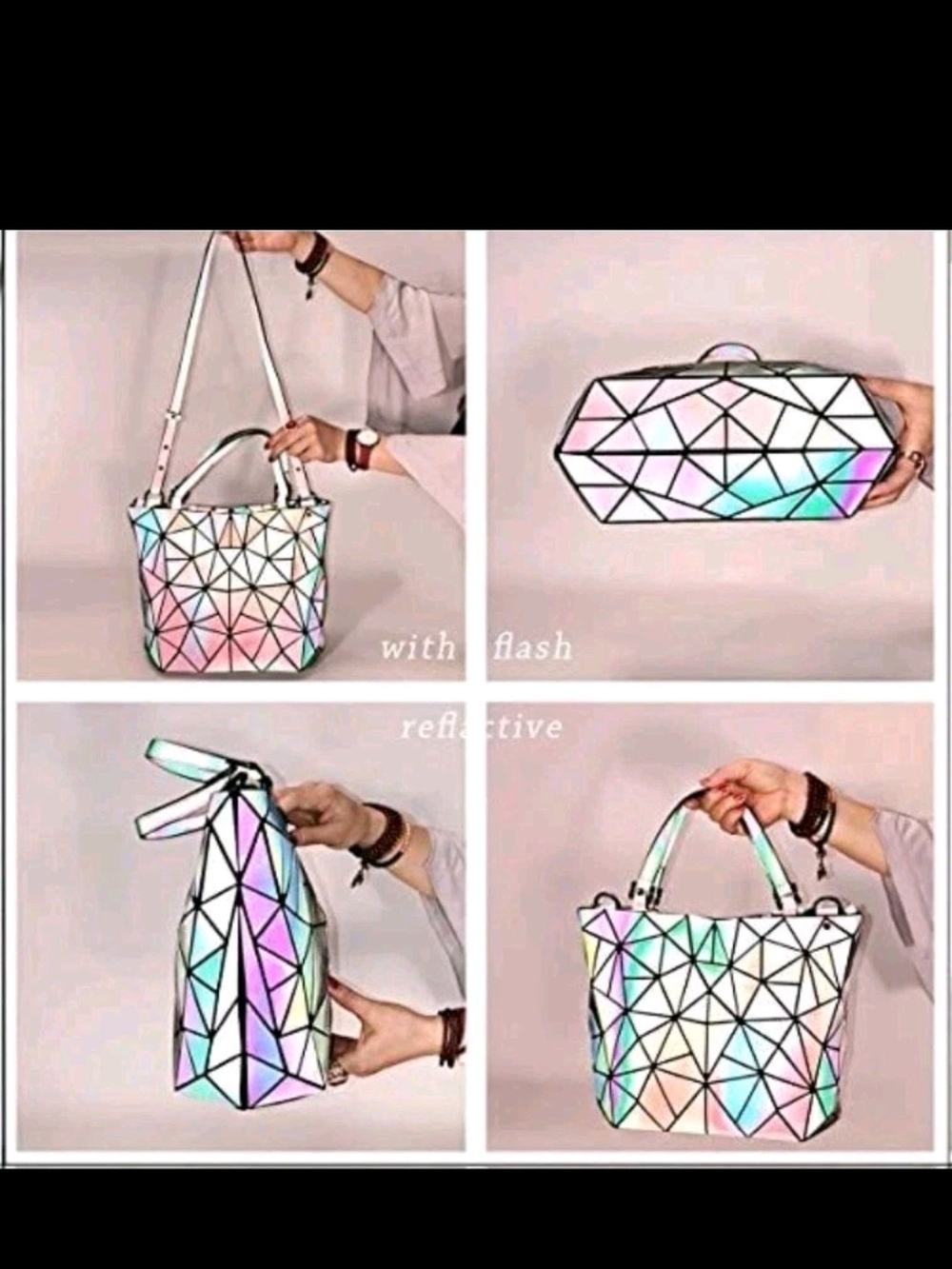 Holographic Geometric Reflective Shoulder Bag - Pastel Multicolor